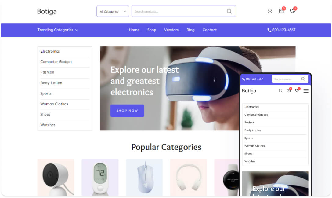 Botiga Multi Vendor 多商家 网站首页预览