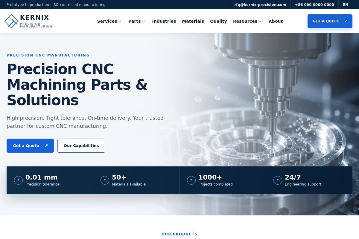 KERNIX 精密 CNC 加工 网站首页预览
