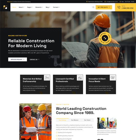 Industrie 黄色建筑工程 · 多页版 网站首页预览